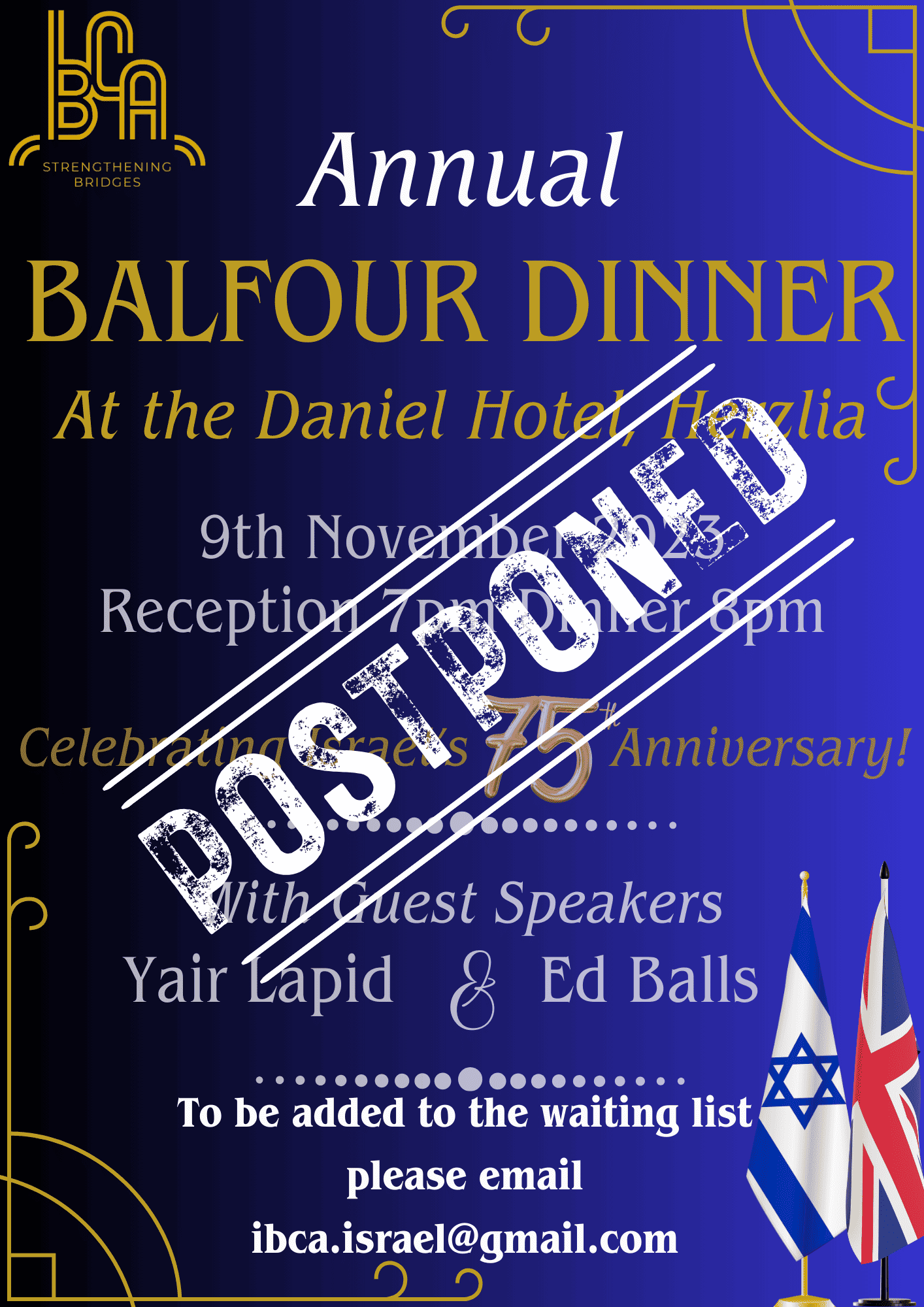 Balfour Dinner Postponed